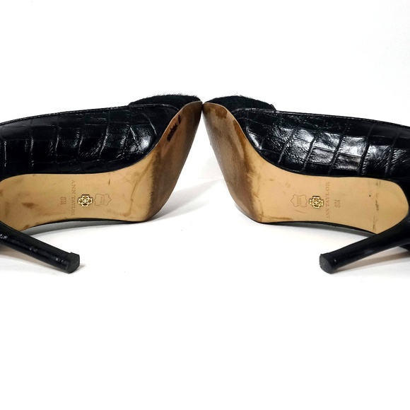 Ann Taylor Black Leather & Fur High Heels - Picture 7 of 8